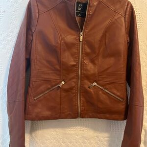 New York & Company Women's Tan Faux Leather Moto Jacket